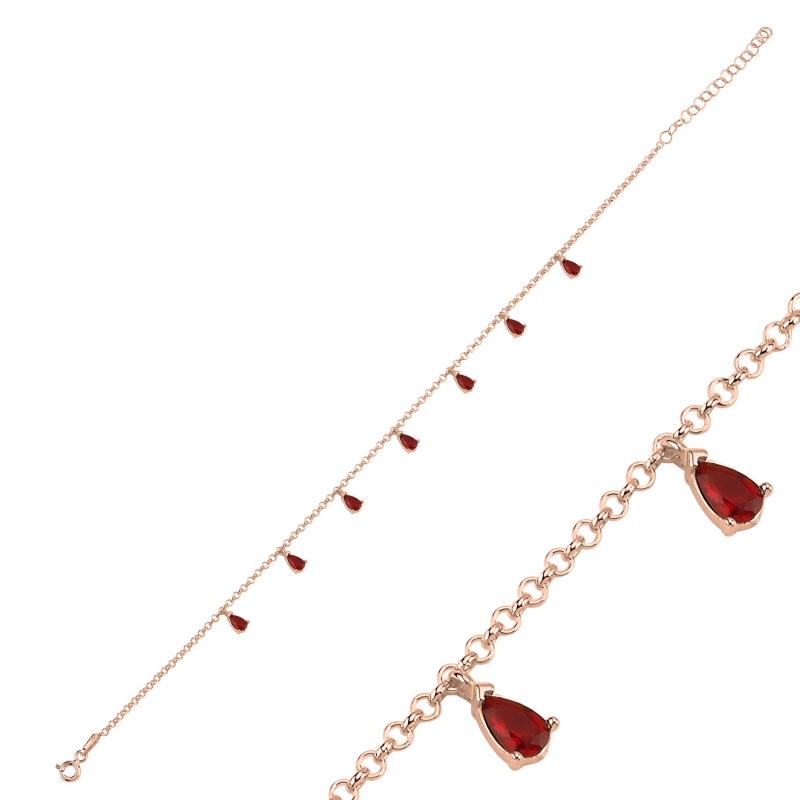 Silverlina%20Gümüş%20Garnet%20Zirkon%20Taşlı%20Doç%20Zincirli%20Sallantılı%20Halhal-Rose%20altın%20kaplama