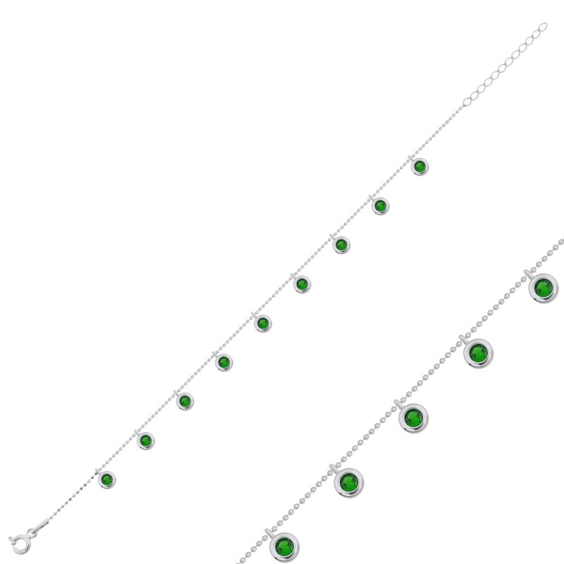 Silverlina%20Gümüş%20Zümrüt%20Zirkon%20Taşlı%20Sallantılı%20Şans%20Bilekliği