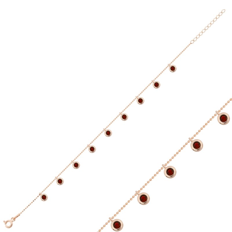 Gümüş%20Garnet%20Zirkon%20Taşlı%20Sallantılı%20Bileklik-Rose%20altın%20kaplama