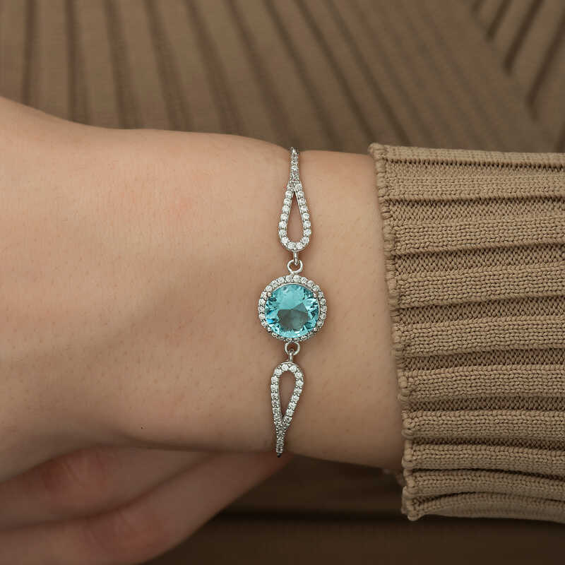 Silverlina%20Gümüş%20Aquamarine%20Bayan%20Bileklik