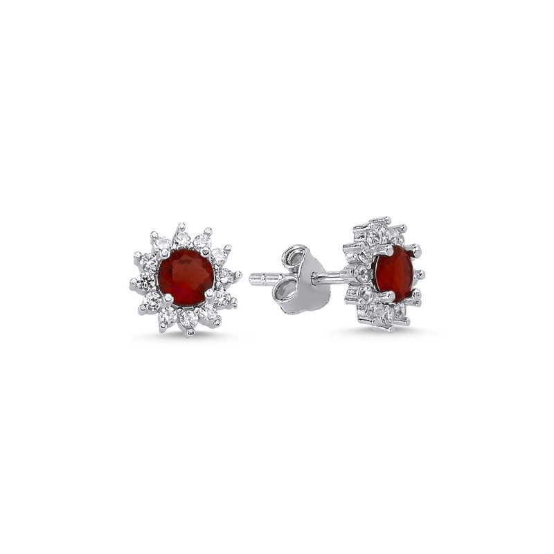 Silverlina%20Gümüş%20Halo%20Tektaş%20Zirkon%20Taşlı%20Küpe-Garnet%20zirkon%20(kırmızı)