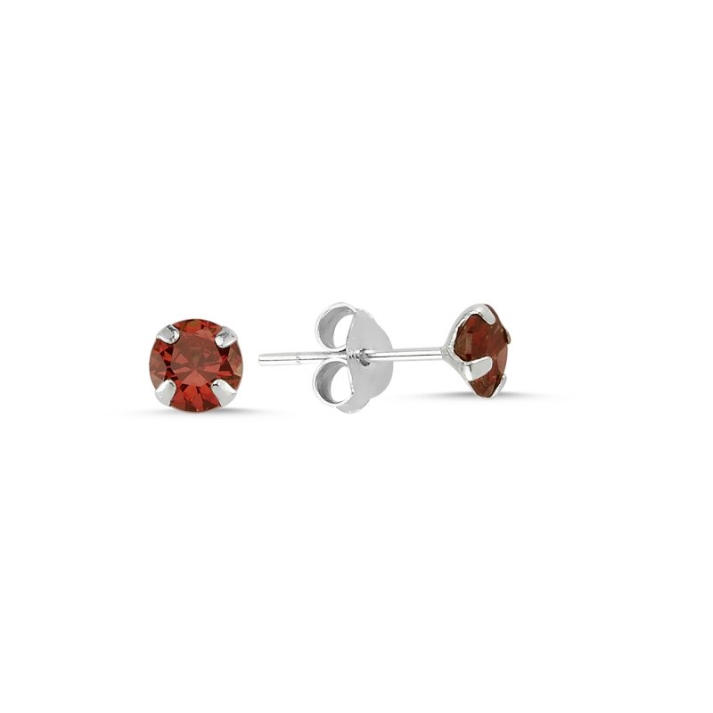 Silverlina%20Gümüş%205mm%20Yuvarlak%20Garnet%20Zirkon%20Tektaş%20Küpe