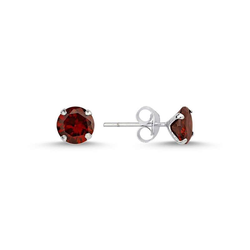 Silverlina%20Gümüş%206mm%20Yuvarlak%20Garnet%20Zirkon%20Tektaş%20Küpe