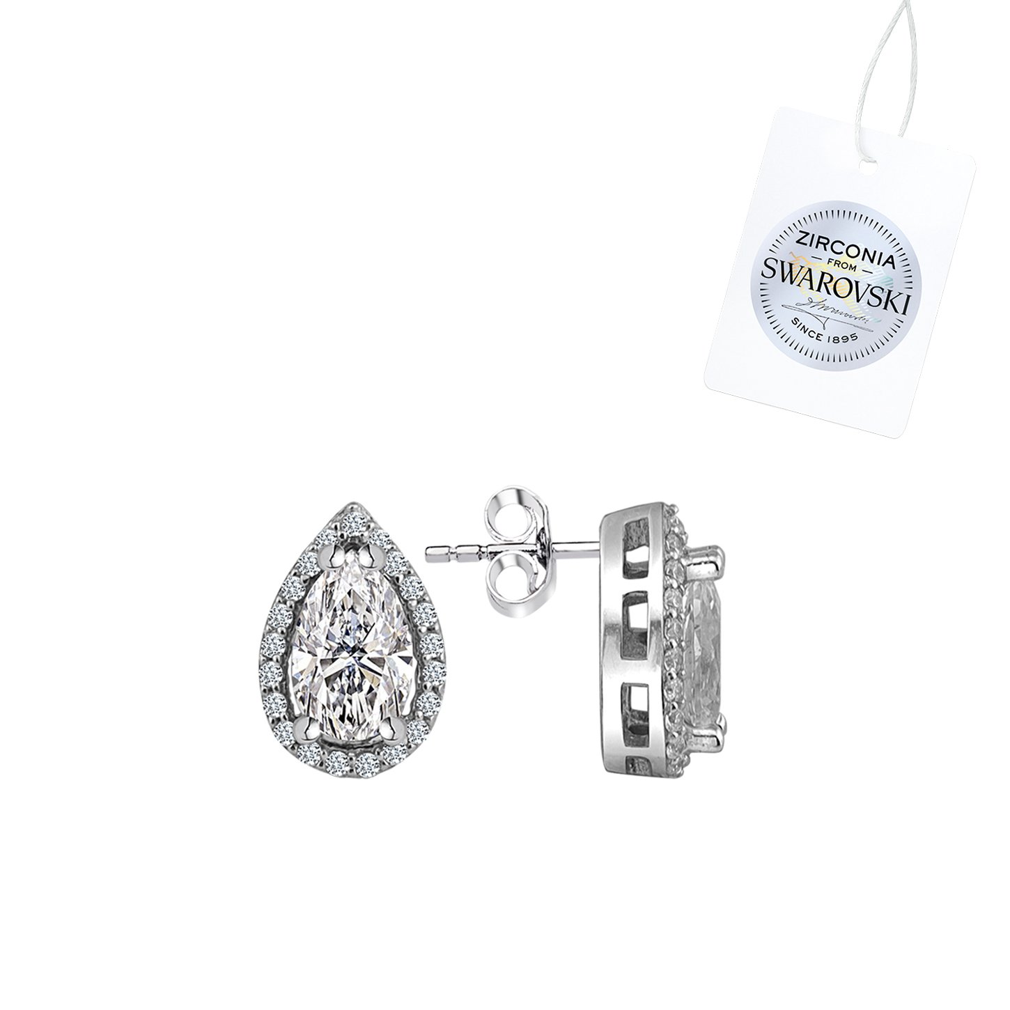 Silverlina%20Gümüş%20Swarovski%20Zirconia%20Damla%20Taşlı%20Halo%20Tektaş%20Küpe