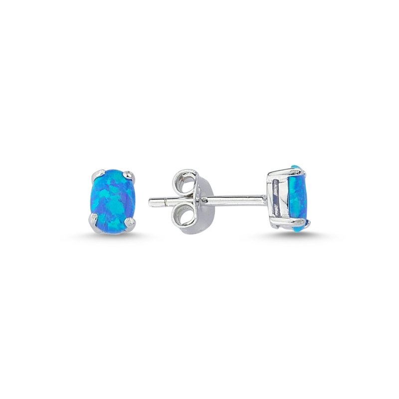 Silverlina%20Gümüş%206x4mm%20Oval%20Opal%20Tektaş%20Küpe