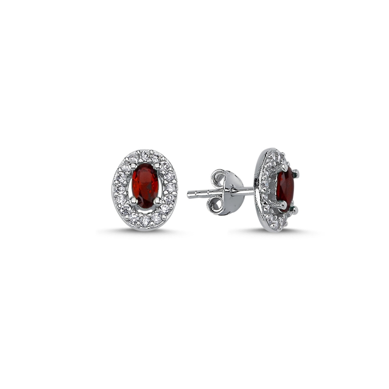 Silverlina%20Gümüş%20Halo%20Tektaş%20Oval%20Renkli%20Zirkon%20Taşlı%20Küpe-Garnet%20zirkon%20(kırmızı)