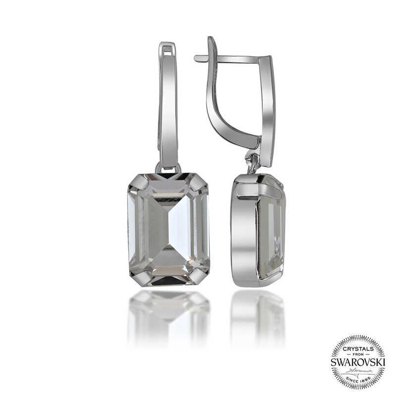 Silverlina%20Swarovski%20Crystal%20Taşlı%20Gümüş%20Beyaz%20Baget%20Sallantılı%20Kadın%20Küpe