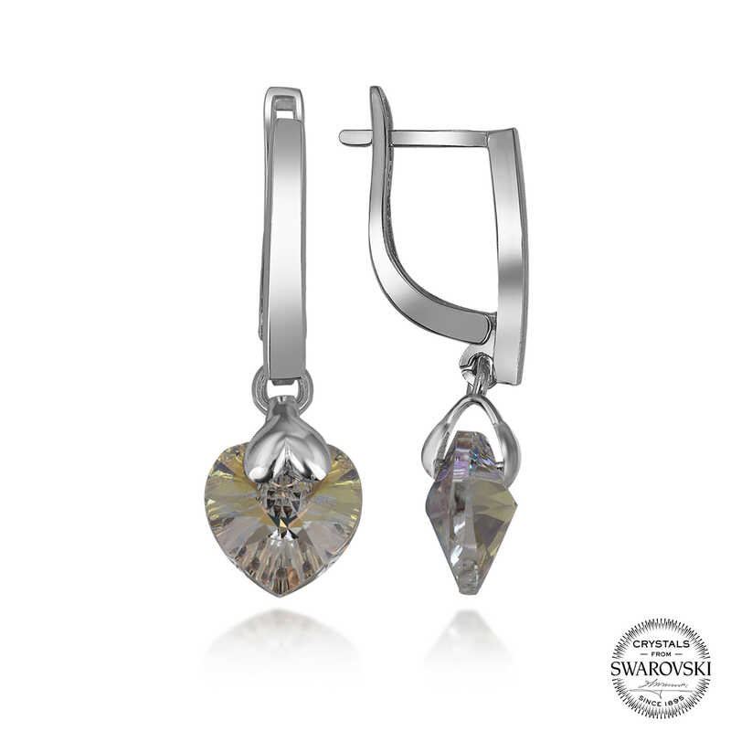 Silverlina%20Swarovski%20Crystal%20Taşlı%20Gümüş%20Beyaz%20Kalp%20Sallantılı%20Kadın%20Küpe