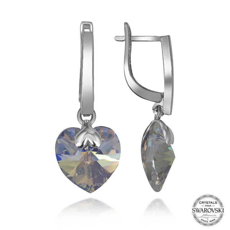 Silverlina%20Swarovski%20Crystal%20Taşlı%20Gümüş%20Beyaz%20Kalp%20Sallantılı%20Kadın%20Küpe