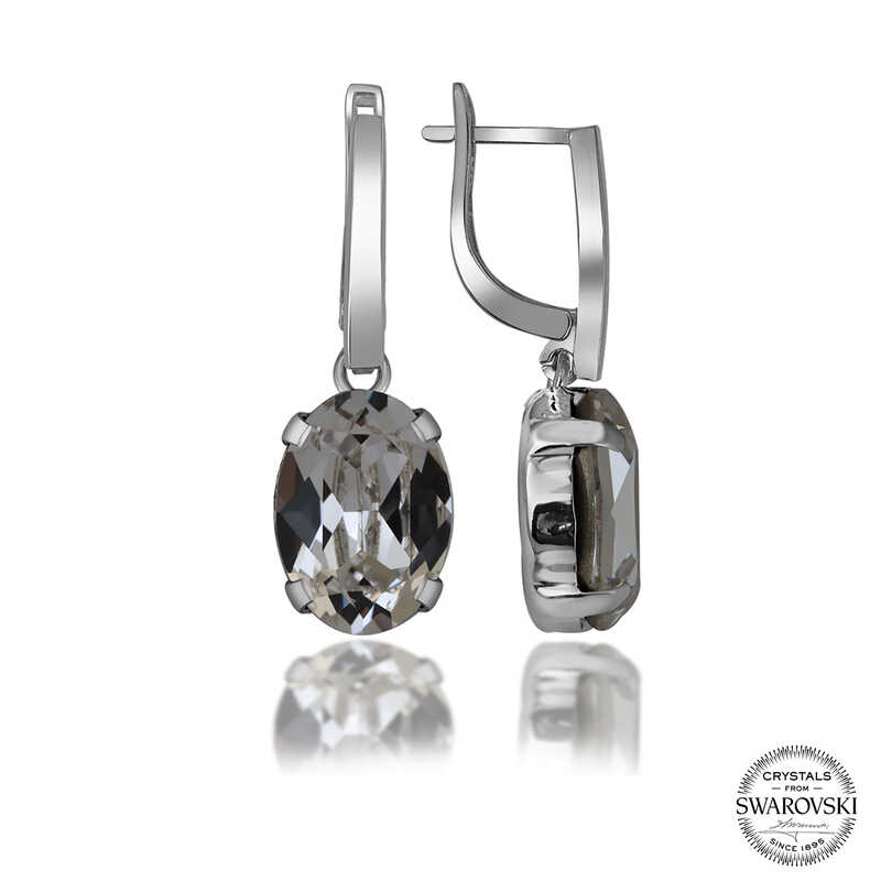 Silverlina%20Swarovski%20Crystal%20Taşlı%20Gümüş%20Beyaz%20Oval%20Sallantılı%20Kadın%20Küpe