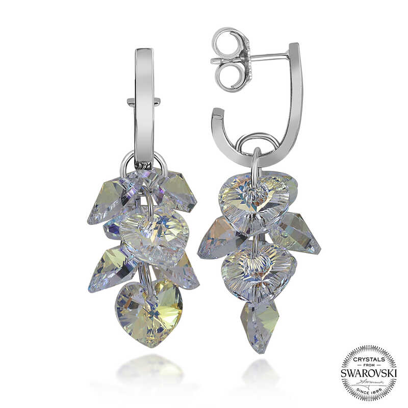 Silverlina%20Swarovski%20Crystal%20Taşlı%20Gümüş%20Kalp%20Salkım%20Sallantılı%20Çivili%20Kadın%20Küpe