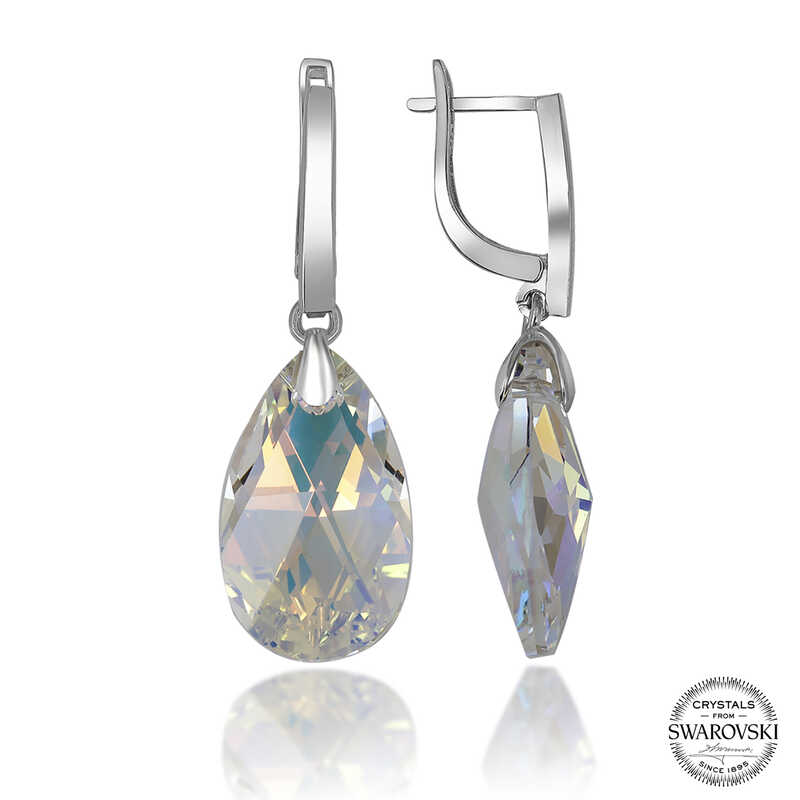 Silverlina%20Swarovski%20Crystal%20Taşlı%20Gümüş%20Damla%20Sallantılı%20Kadın%20Küpe