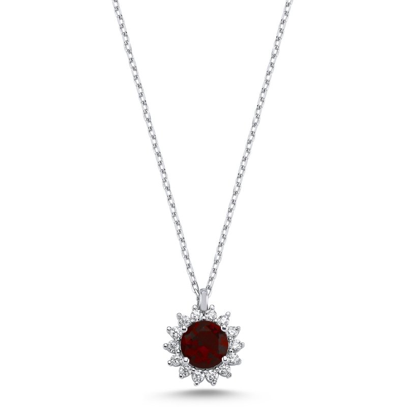 Silverlina%20Gümüş%20Halo%20Tektaş%20Zirkon%20Taşlı%20Kolye-Garnet%20zirkon%20(kırmızı)