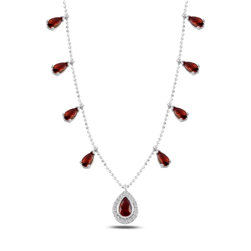 Silverlina%20Gümüş%20Damla%20Garnet%20Zirkon%20Taşlı%20Sallantılı%20Şans%20Kolyesi