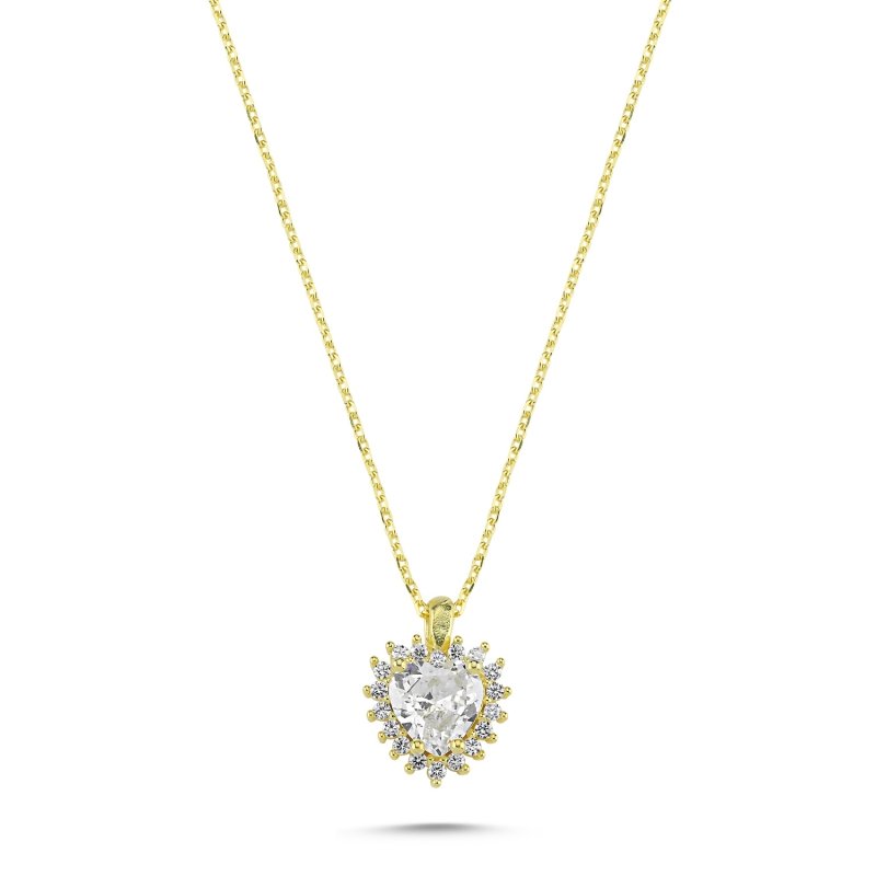 Gümüş%20Kalp%20Halo%20Tektaş%20Zirkon%20Taşlı%20Necklace-Altın%20kaplama