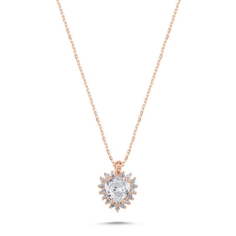 Gümüş%20Kalp%20Halo%20Tektaş%20Zirkon%20Taşlı%20Necklace-Rose%20altın%20kaplama