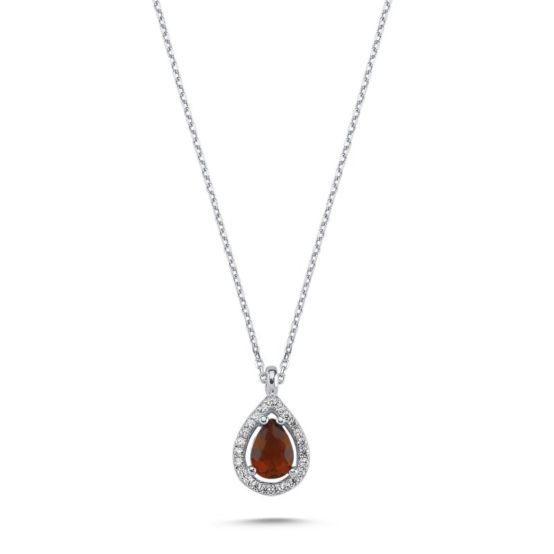 Silverlina%20Gümüş%20Damla%20Garnet%20Zirkon%20Taşlı%20Halo%20Tektaş%20Kolye