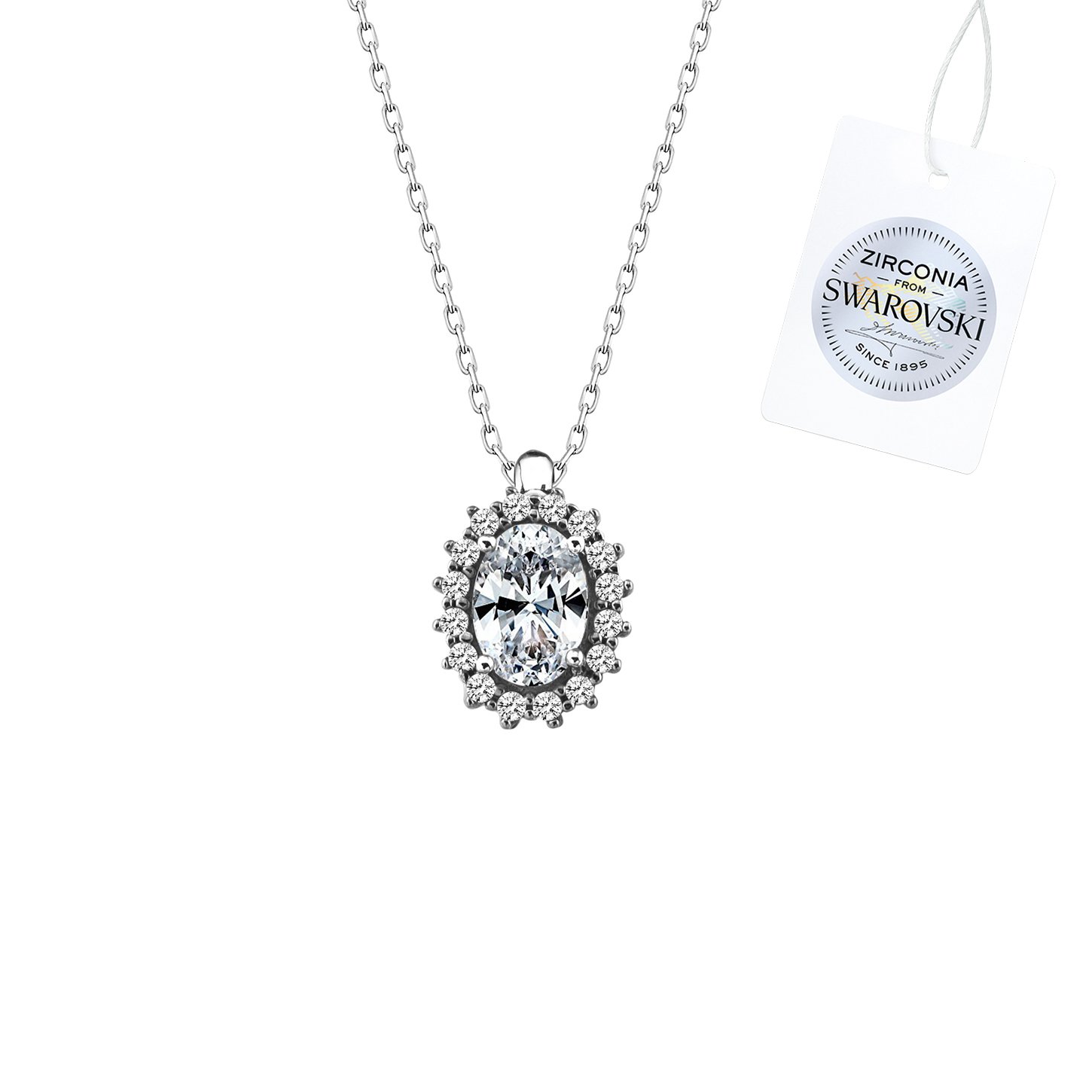 Silverlina%20Gümüş%20Swarovski%20Zirconia%20Taşlı%20Oval%20Halo%20Tektaş%20Kolye