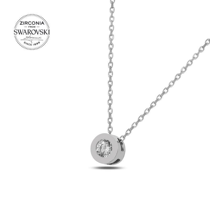 Silverlina%20Gümüş%203,75mm%20Swarovski%20Zirconia%20Taşlı%20Tektaş%20Kolye