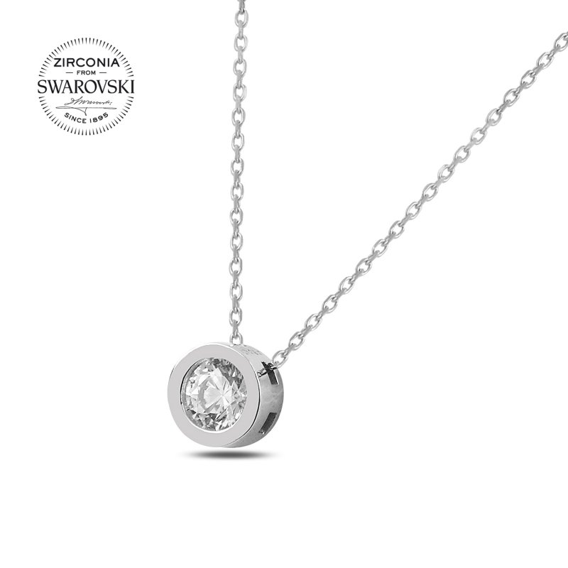 Silverlina%20Gümüş%205,75mm%20Swarovski%20Zirconia%20Taşlı%20Tektaş%20Kolye