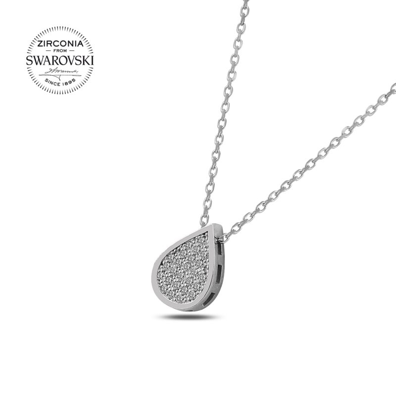 Silverlina%20Gümüş%20Swarovski%20Zirconia%20Taşlı%20Damla%20Kolye