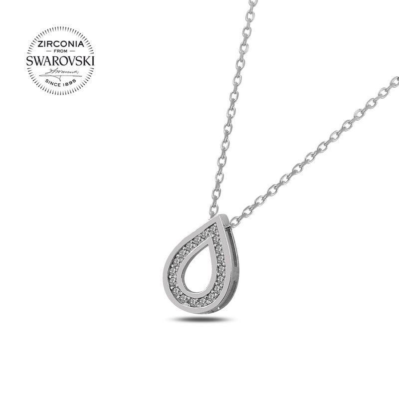 Silverlina%20Gümüş%20Swarovski%20Zirconia%20Taşlı%20Damla%20Kolye