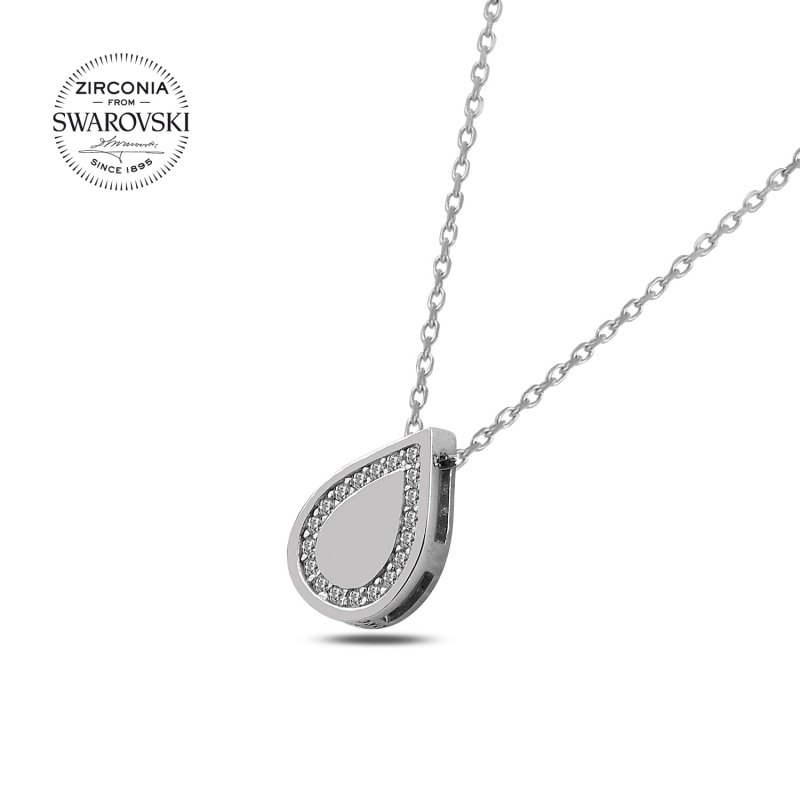 Silverlina%20Gümüş%20Swarovski%20Zirconia%20Taşlı%20Damla%20Kolye