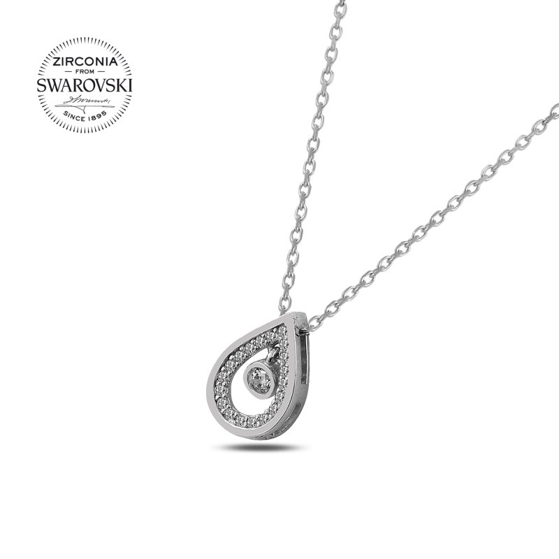 Silverlina%20Gümüş%20Swarovski%20Zirconia%20Taşlı%20Sallantılı%20Damla%20Kolye