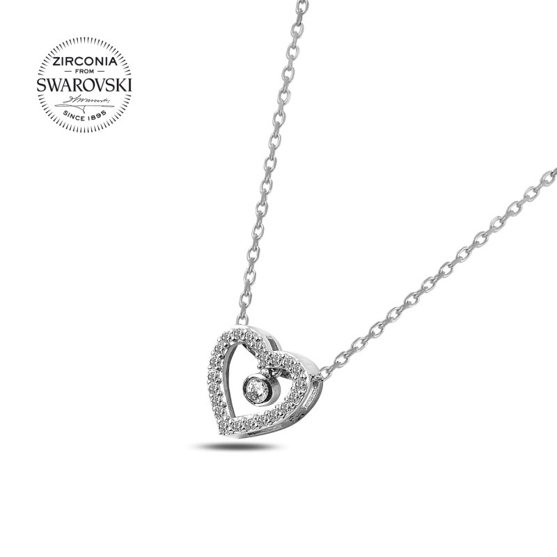 Silverlina%20Gümüş%20Swarovski%20Zirconia%20Taşlı%20Sallantılı%20Kalp%20Kolye