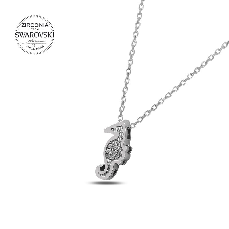 Silverlina%20Gümüş%20Swarovski%20Zirconia%20Taşlı%20Denizatı%20Kolye