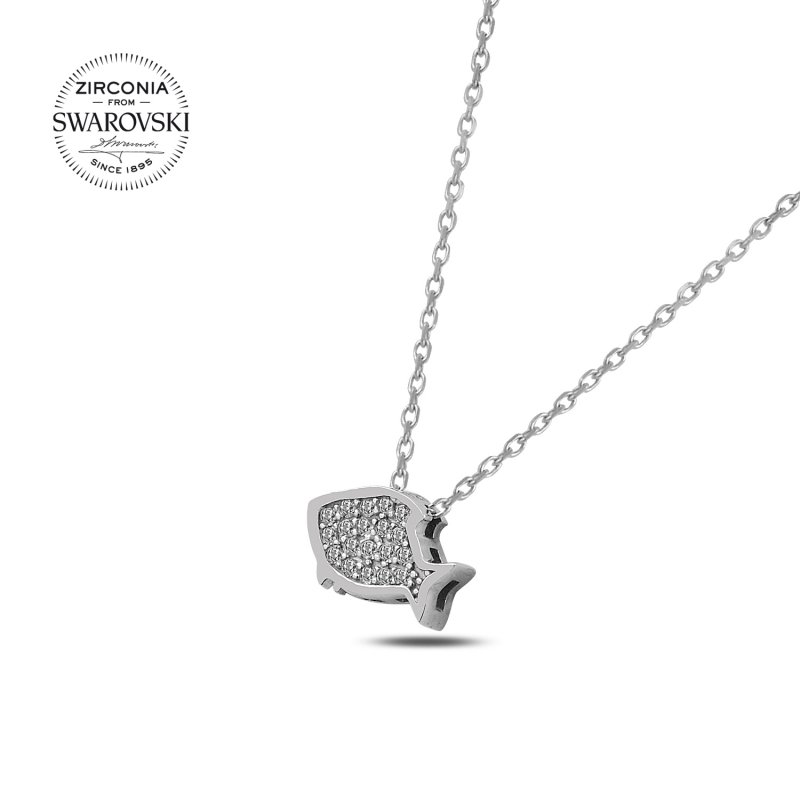 Silverlina%20Gümüş%20Swarovski%20Zirconia%20Taşlı%20Balık%20Kolye