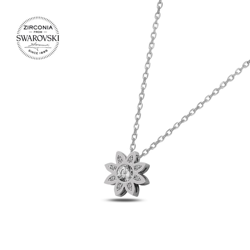 Silverlina%20Gümüş%20Swarovski%20Zirconia%20Taşlı%20Çiçek%20Kolye