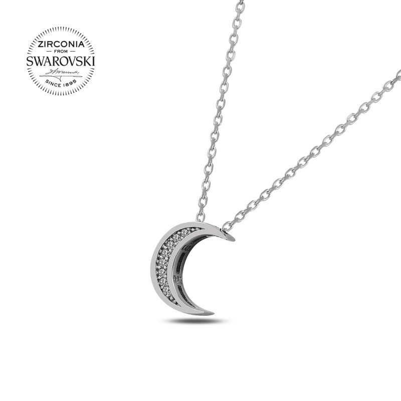 Silverlina%20Gümüş%20Swarovski%20Zirconia%20Taşlı%20Hilal%20Kolye