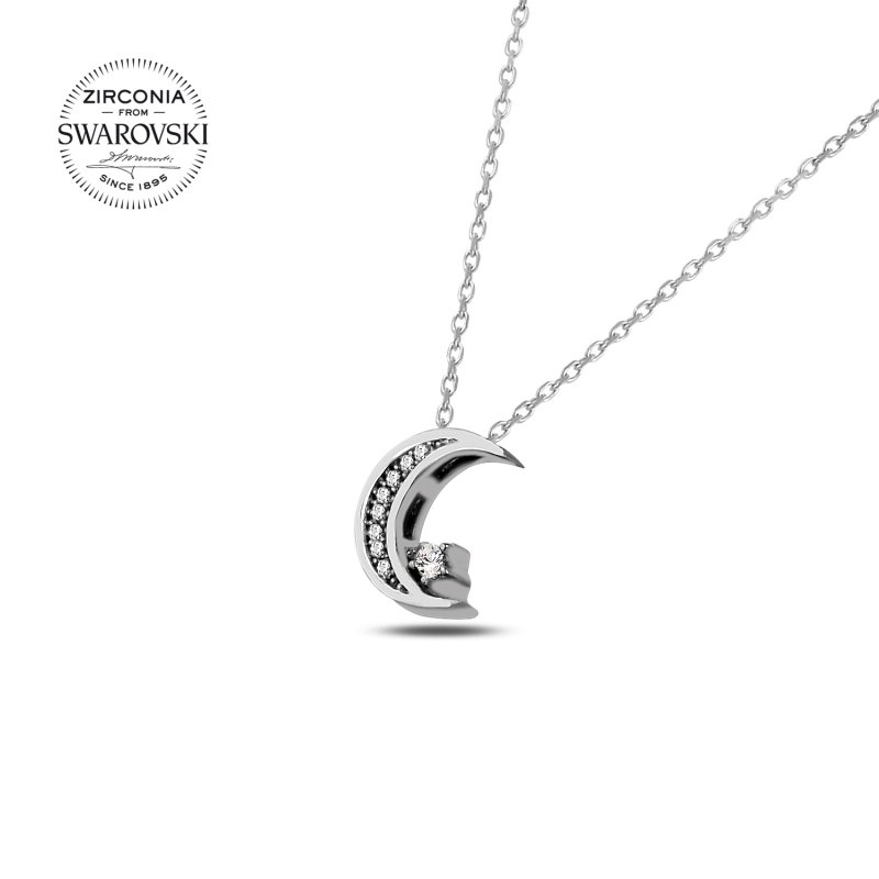 Silverlina%20Gümüş%20Swarovski%20Zirconia%20Taşlı%20Hilal%20&%20Yıldız%20Kolye