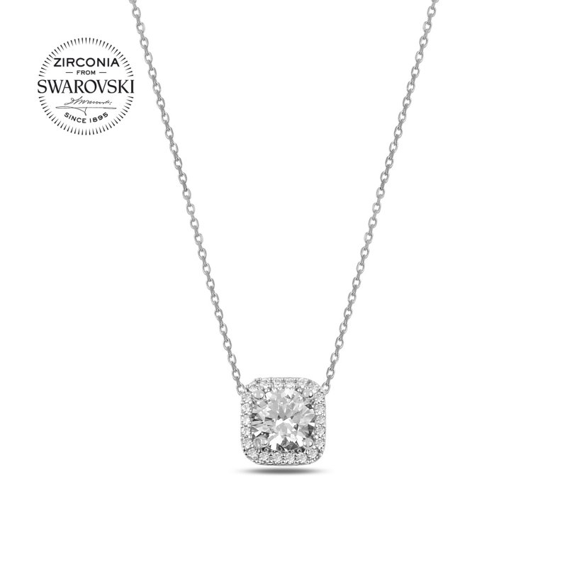 Silverlina%20Gümüş%20Swarovski%20Zirconia%20Taşlı%20Kare%20Kolye