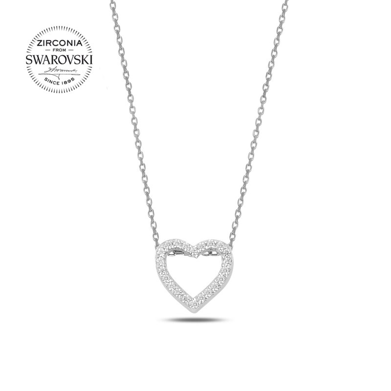 Silverlina%20Gümüş%20Swarovski%20Zirconia%20Taşlı%20Kalp%20Kolye