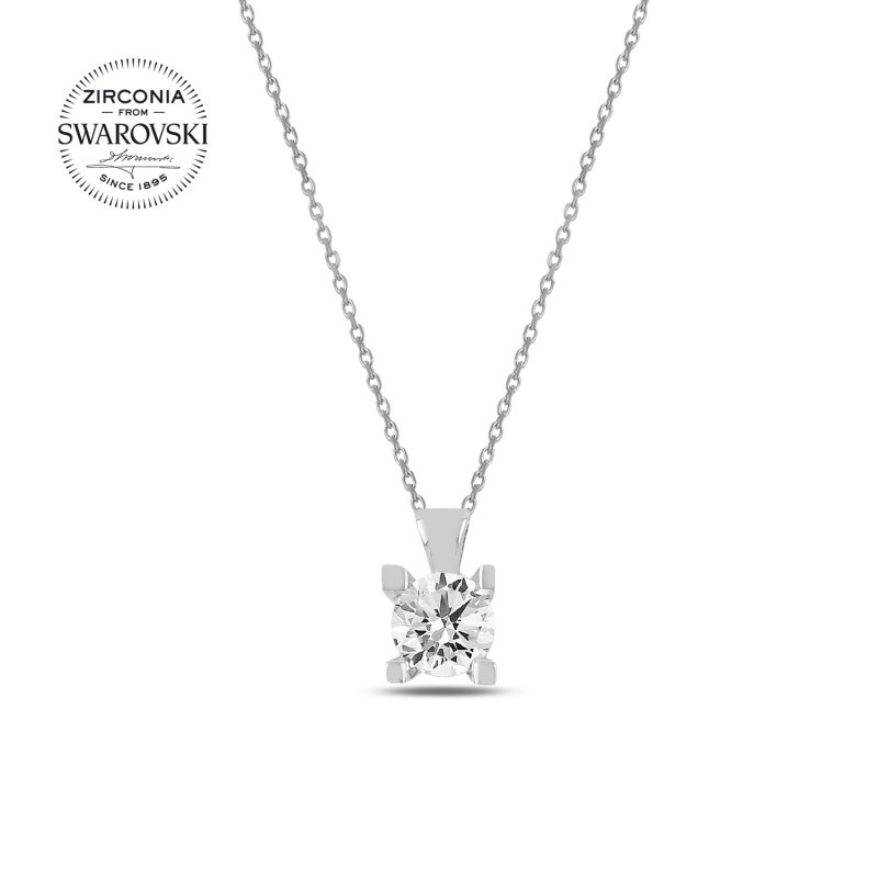 Silverlina%20Gümüş%206,25mm%20Swarovski%20Zirconia%20Taşlı%20Tektaş%20Kolye