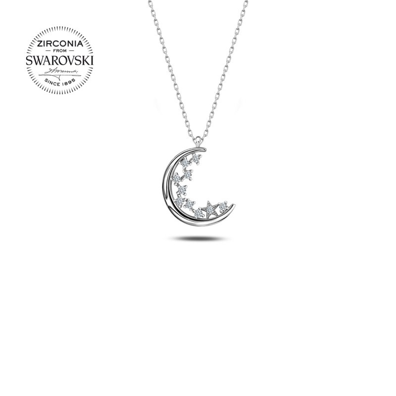 Silverlina%20Gümüş%20Swarovski%20Zirconia%20Taşlı%20Hilal%20&%20Yıldız%20Kolye