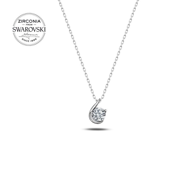 Silverlina%20Gümüş%20Swarovski%20Zirconia%20Taşlı%20Tektaş%20Kolye