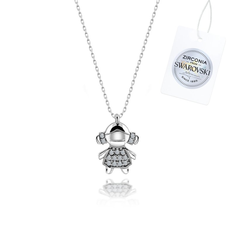 Silverlina%20Gümüş%20Swarovski%20Zirconia%20Taşlı%20Kız%20Çocuğu%20Kolye