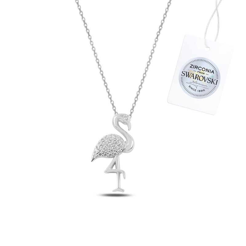 Silverlina%20Gümüş%20Swarovski%20Zirconia%20Taşlı%20Flamingo%20Kolye