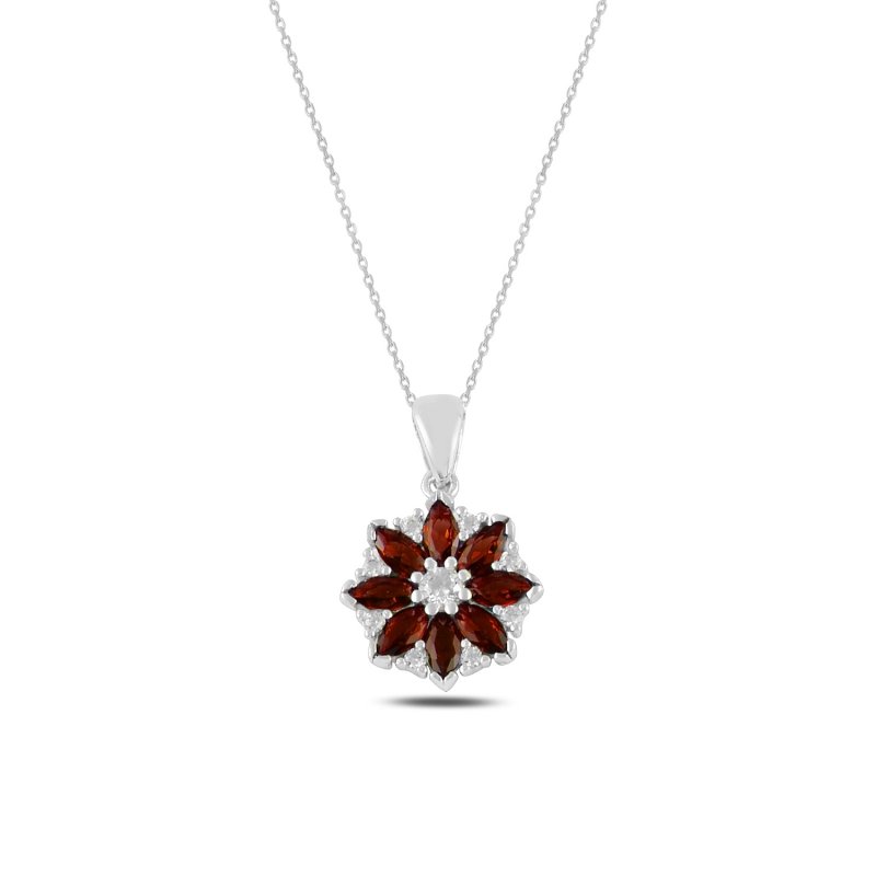 Silverlina%20Gümüş%20Çiçek%20Garnet%20Zirkon%20Taşlı%20Kolye