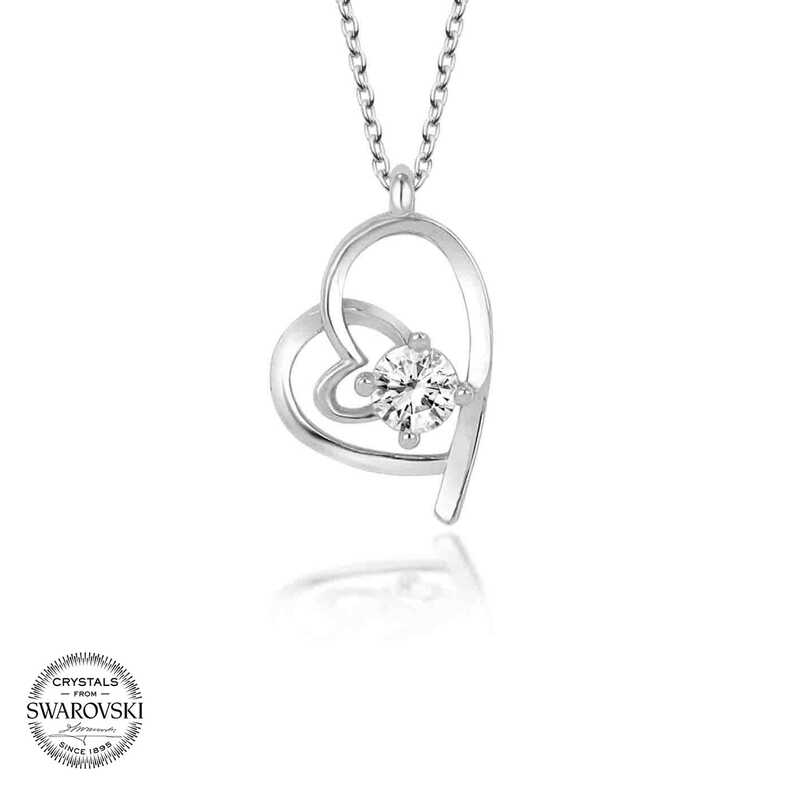 Silverlina%20Swarovski%20Taşlı%20Gümüş%20Kalp%20Bayan%20Kolye