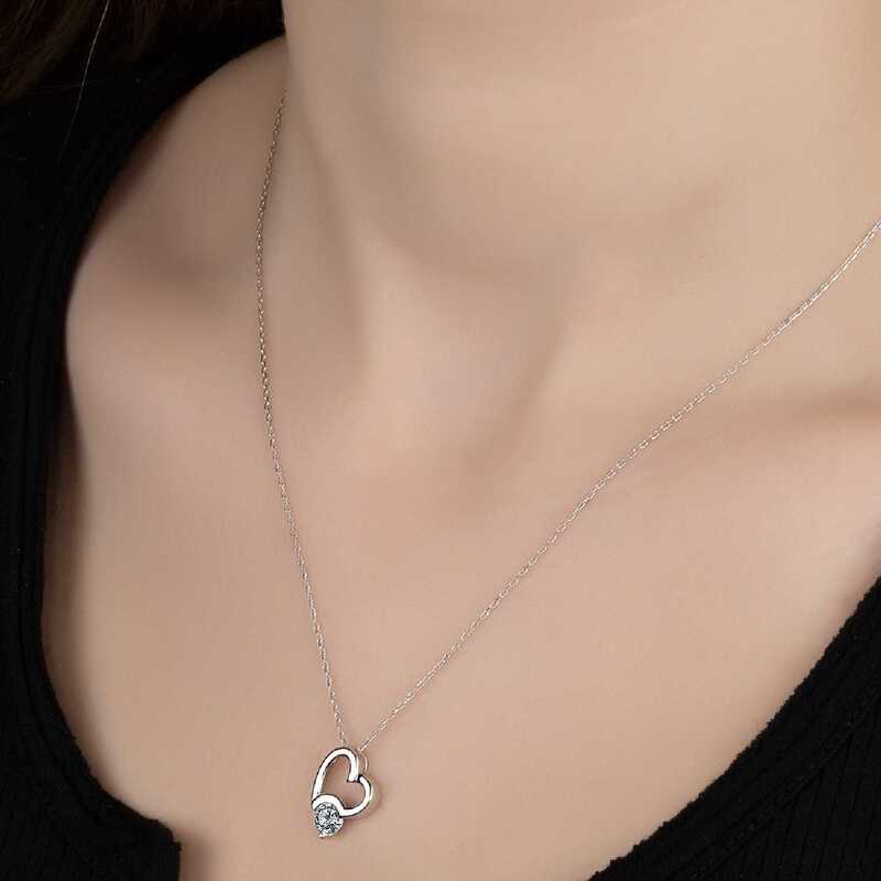 Silverlina%20Swarovski%20Taşlı%20Gümüş%20Kalp%20Bayan%20Kolye