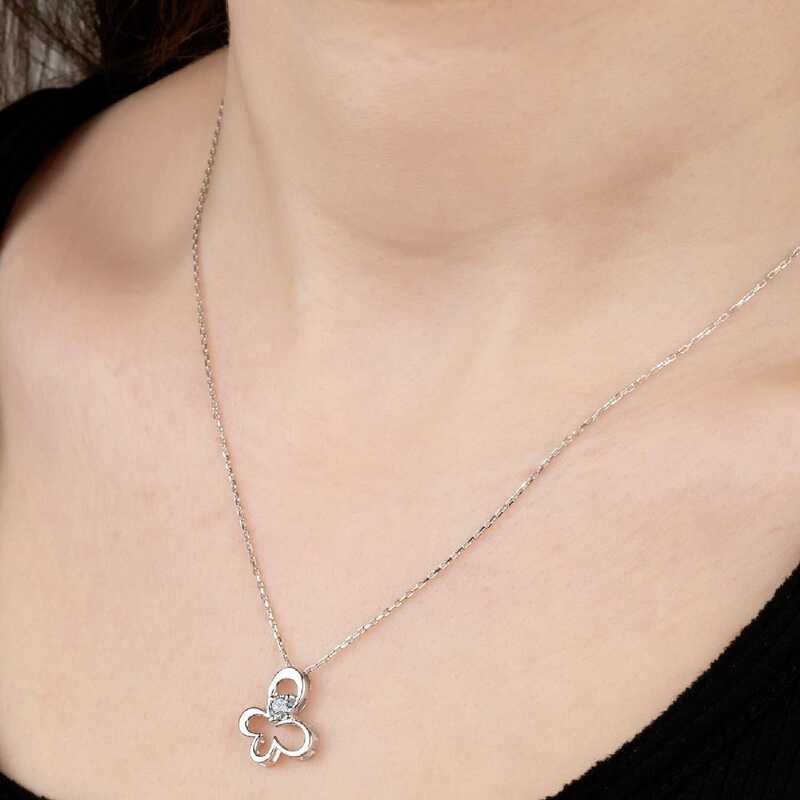 Silverlina%20Swarovski%20Taşlı%20Gümüş%20Kelebek%20Bayan%20Kolye