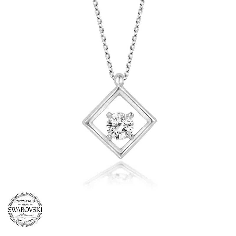 Silverlina%20Swarovski%20Taşlı%20Gümüş%20Dörtgen%20Bayan%20Kolye