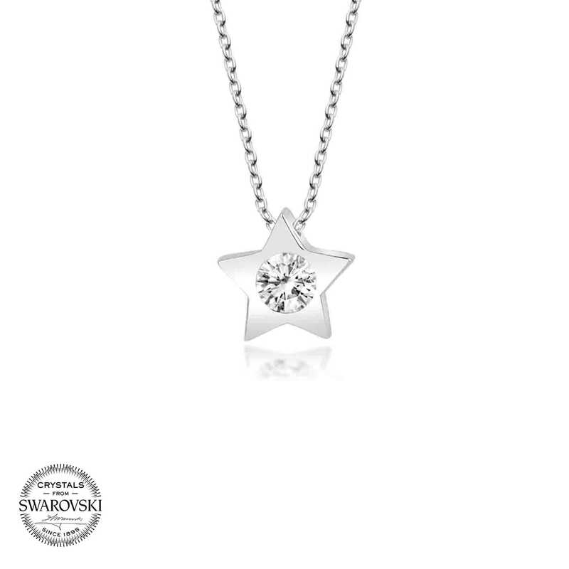 Silverlina%20Swarovski%20Taşlı%20Gümüş%20Yıldız%20Bayan%20Kolye