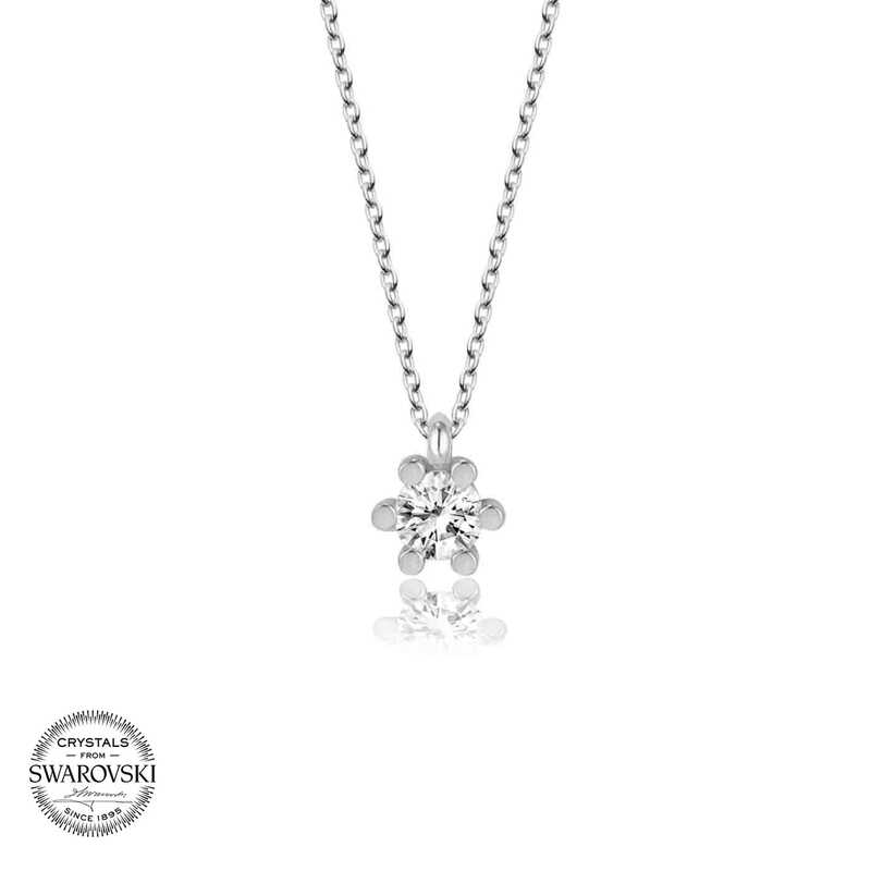 Silverlina%20Swarovski%20Taşlı%20Gümüş%20Tektaş%20Bayan%20Kolye