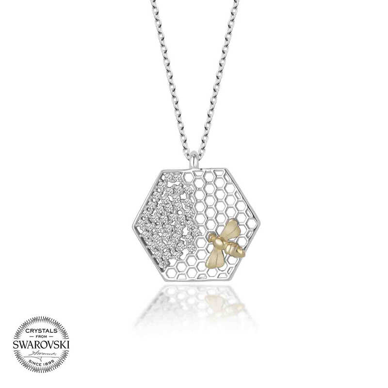 Silverlina%20Swarovski%20Taşlı%20Gümüş%20Arı%20Bayan%20Kolye