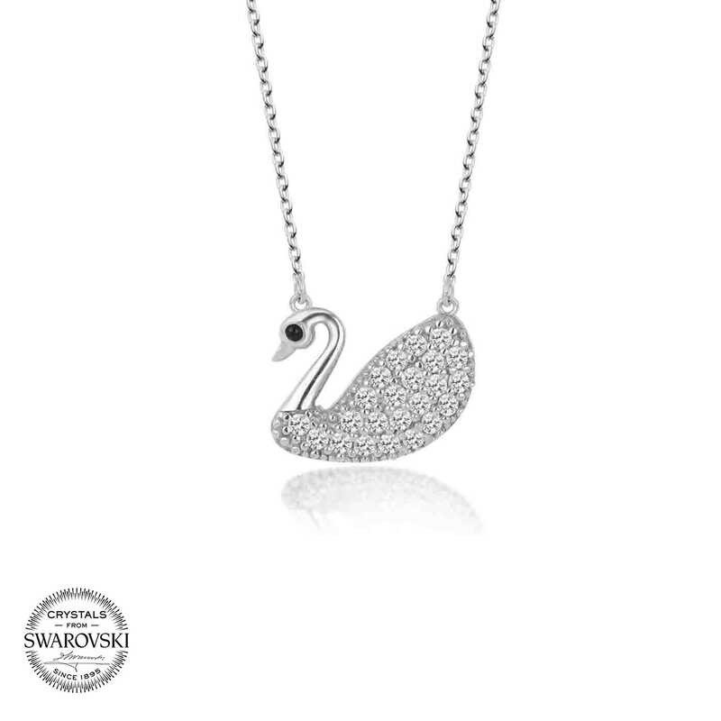 Silverlina%20Swarovski%20Taşlı%20Gümüş%20Kuğu%20Bayan%20Kolye